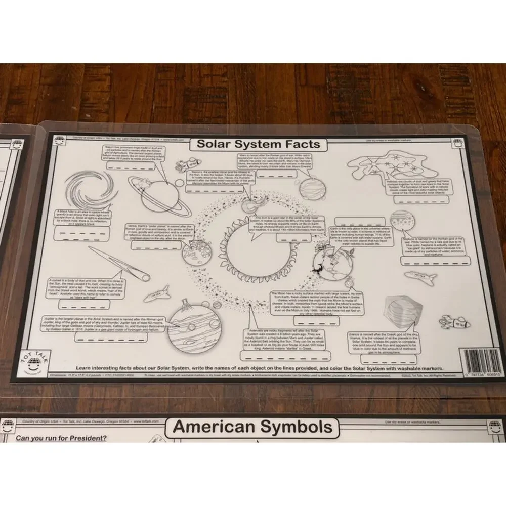 Tot Talk 2022 Laminated Kids Learning Home School Place Mat  4 Reversible Mats